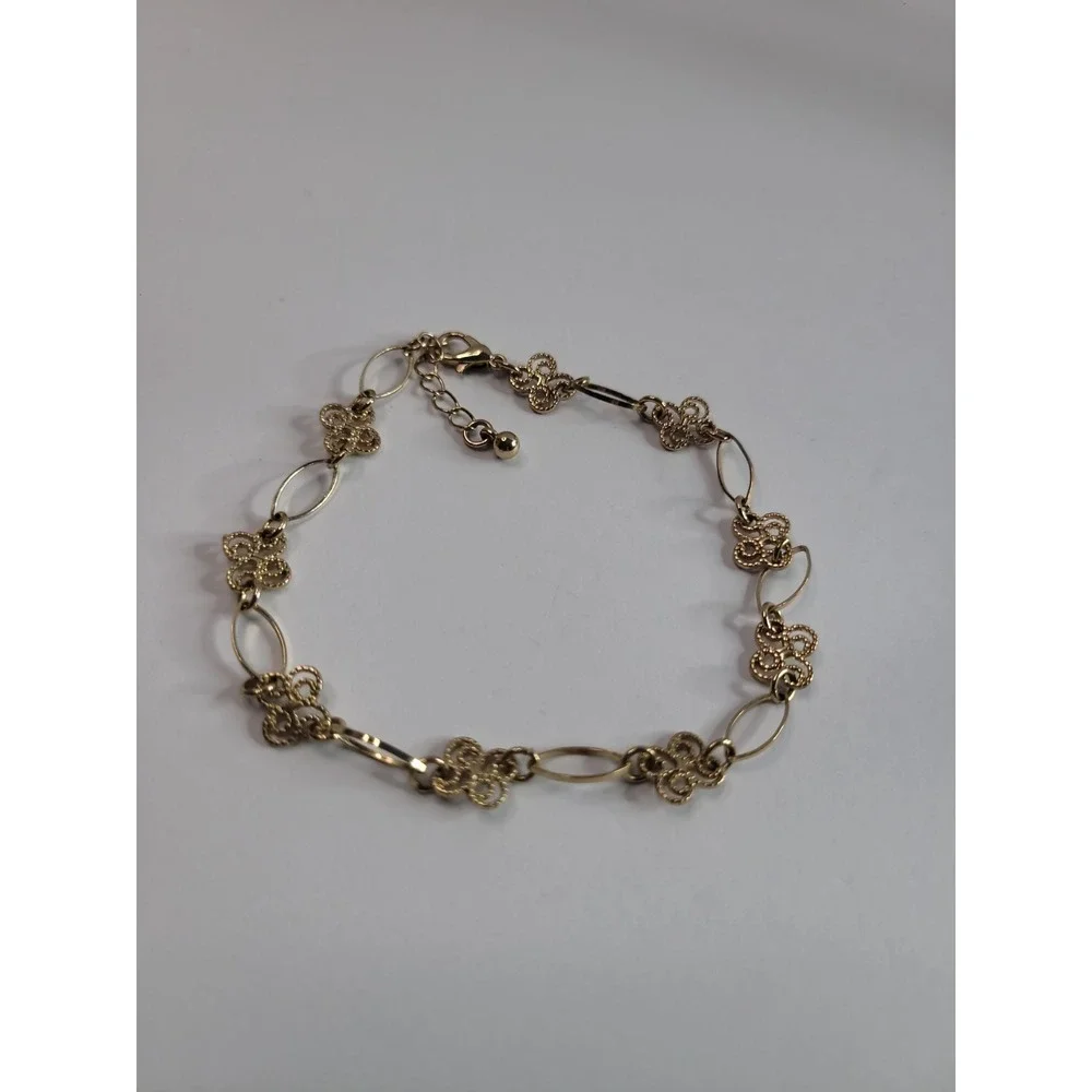 Gold-Tone Filigree Scroll Link Bracelet Anklet with Lobster Clasp